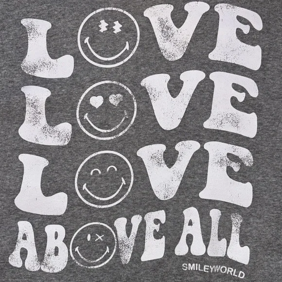 🙂SmileyWorld “Love Above All” Boxy Crew Neck Long Sleeve Sweatshirt ,Size M - Picture 4 of 15
